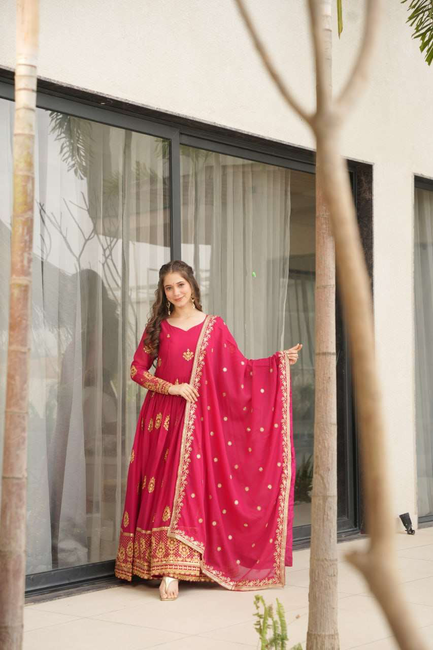 Handmade Magenta Anarkali Gown with Dupatta | Traditional Indian Ethnic Dress | Festival & Wedding Wear from India (BLACKLUXE CRAFTS)
