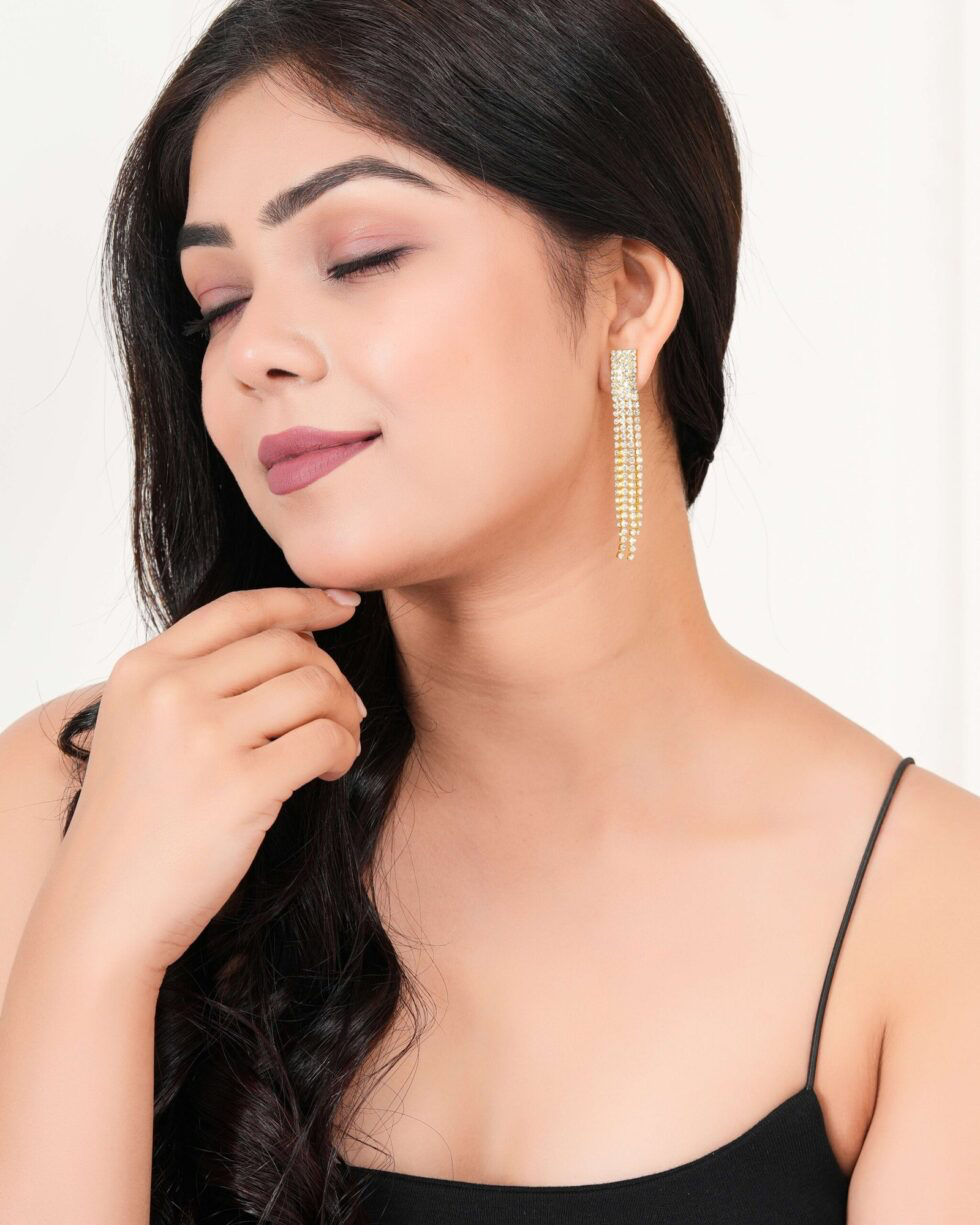 Rose Gold Oval Crystal Drop Earrings Sparkling Rhinestone Dangle Jewelry for Women (BLACKLUXE CRAFTS) - BLACKLUXECRAFTS