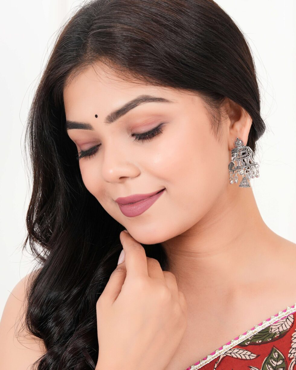 Oxidized Silver Elephant Design Jhumka Earrings Handcrafted Ethnic Indian Jewelry for Women (BLACKLUXE CRAFTS) - BLACKLUXECRAFTS