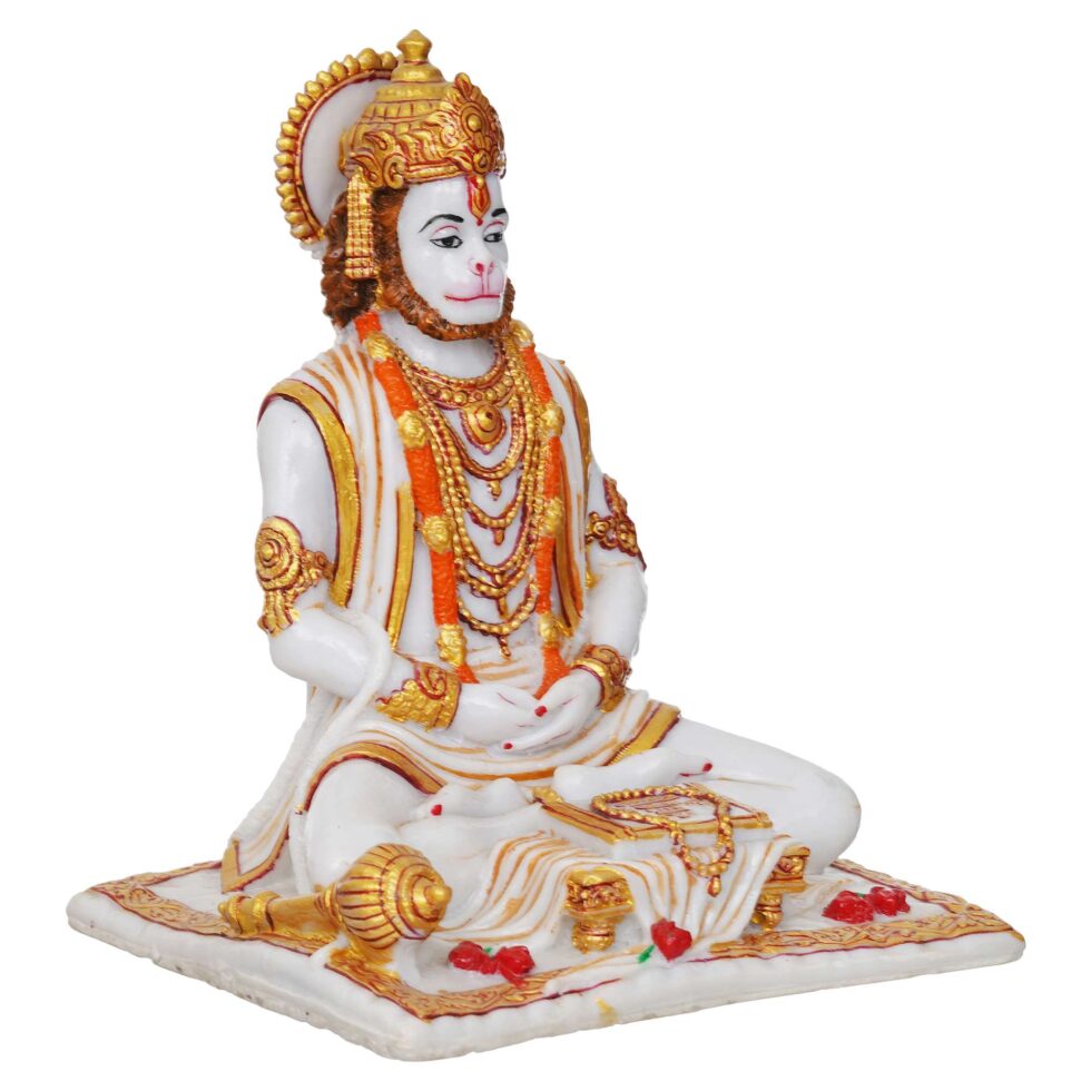 White Marble Finish Lord Hanuman Idol | Hindu God Statue for Home Temple & Spiritual Décor (BLACKLUXE CRAFTS) - BLACKLUXECRAFTS