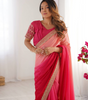 Handmade Pink Ombre Silk Saree with Golden Embroidered Border | Indian Ethnic Party Wear Sari for Women | Festival & Wedding Outfit (BLACKLUXE CRAFTS)
