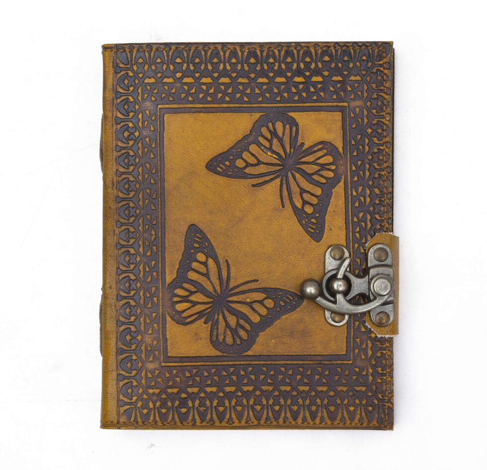 Handmade Leather Journal with Butterfly Design – Vintage Lock Diary for Writing & Gifting  (BLACKLUXE CRAFTS) - BLACKLUXECRAFTS