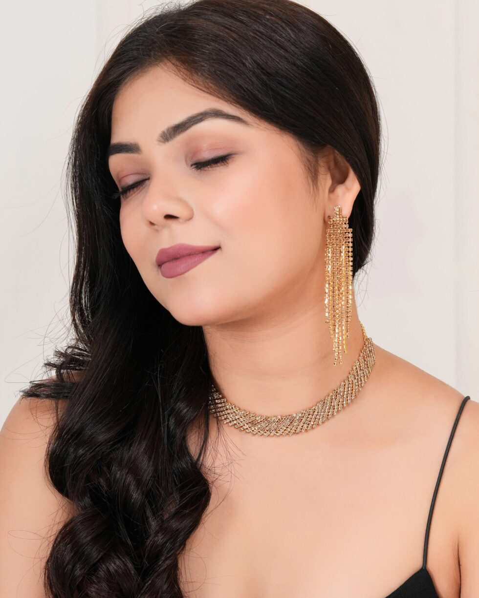 Luxury Gold Tassel Earrings and Choker Necklace Set Statement Bridal & Party Jewelry for Women (BLACKLUXE CRAFTS) - BLACKLUXECRAFTS