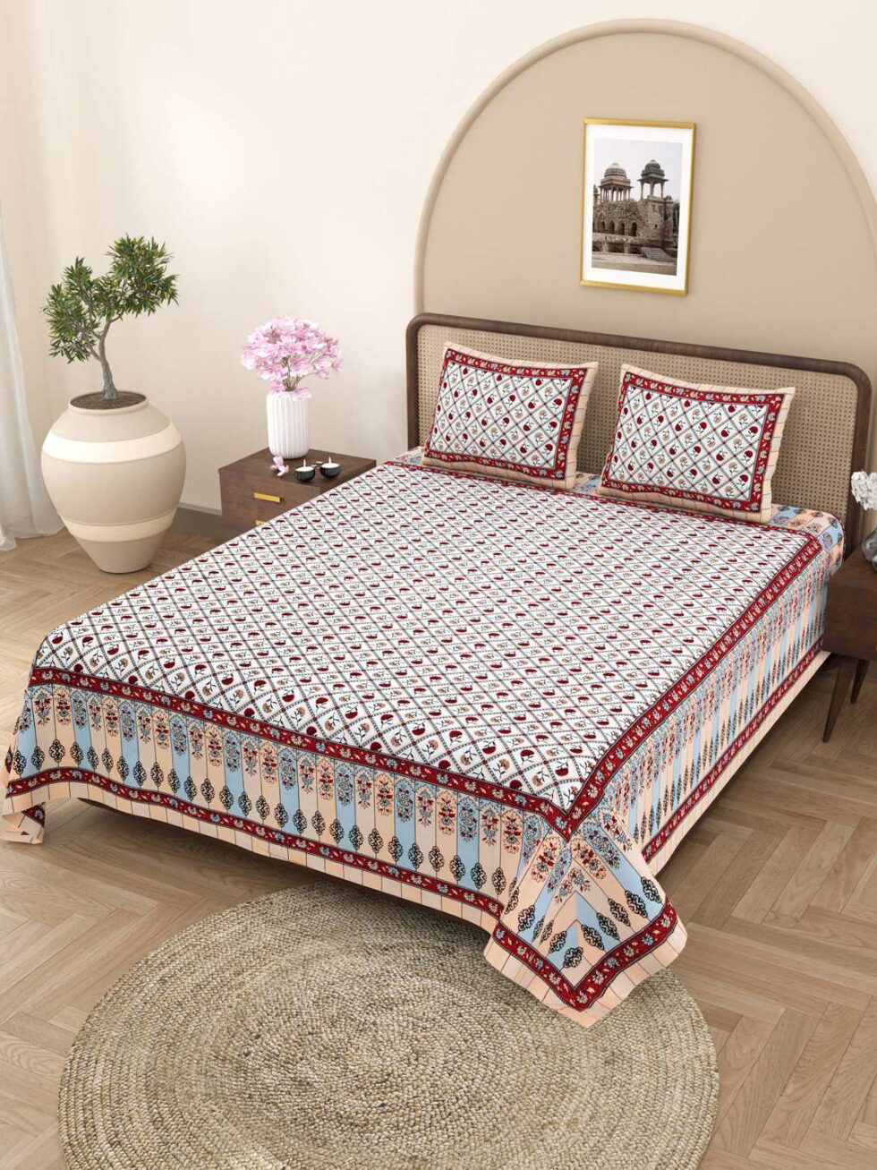 Handmade Cotton Patchwork Bed Sheet with 2 Pillow Covers – King Size Quilted Indian Bedding Set | Ethnic Multicolor Home Décor from India (BLACKLUXE CRAFTS) - BLACKLUXECRAFTS