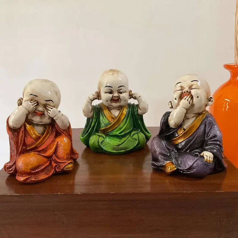 Three Wise Buddha Monk Figurines – See No Evil, Hear No Evil, Speak No Evil Statues for Home, Office & Spiritual Decor (BLACKLUXE CRAFTS) - BLACKLUXECRAFTS