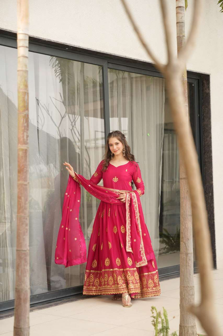 Handmade Magenta Anarkali Gown with Dupatta | Traditional Indian Ethnic Dress | Festival & Wedding Wear from India (BLACKLUXE CRAFTS)