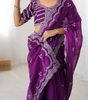 Handmade Purple Embroidered Saree with Silver Thread Work | Traditional Indian Designer Saree for Wedding & Party Wear | Ethnic Handmade Fashion from India (BLACKLUXE CRAFTS)