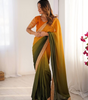 Handmade Indian Ombre Saree – Yellow & Green Gradient Silk Blend with Golden Border | Elegant Ethnic Saree for Women (BLACKLUXE CRAFTS)