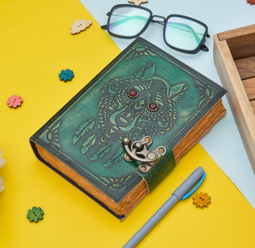 Wolf Spirit Leather Journal – Handmade Tribal Notebook with Lock & Gemstone Eyes | Vintage Boho Diary, Wiccan Grimoire, Pagan Gift (BLACKLUXE CRAFTS) - BLACKLUXECRAFTS