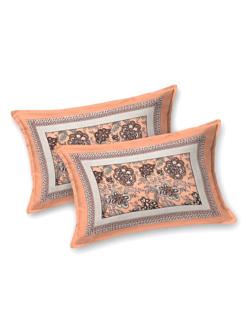 Handmade Peach Floral Cotton Bedsheet with Pillow Covers – Indian Block Print King Size Bedspread (BLACKLUXE CRAFTS) - BLACKLUXECRAFTS