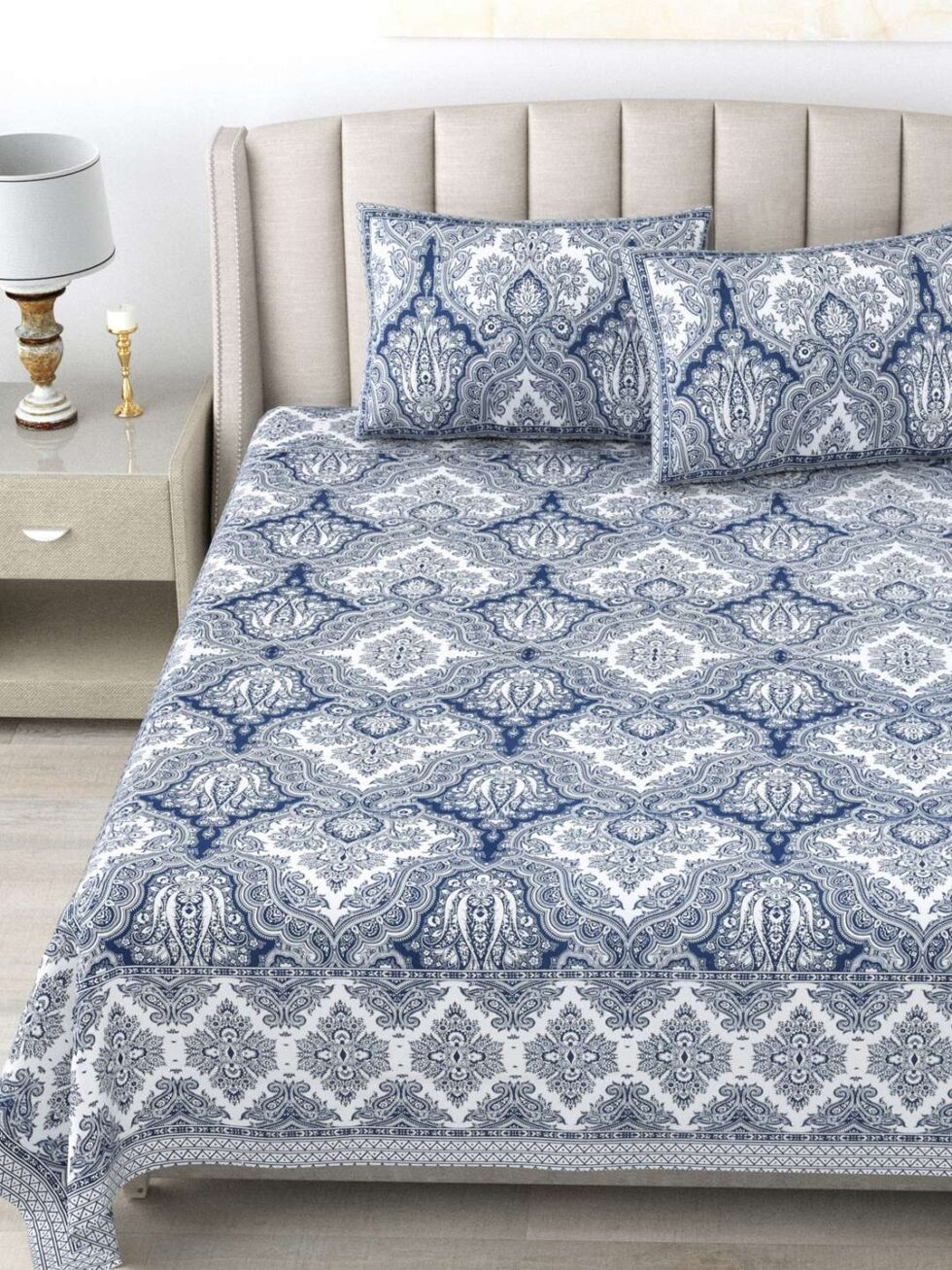 Handmade Cotton Bedsheet with 2 Pillow Covers – Indian Block Print Floral Design – Queen Size Bedspread – Soft & Breathable Bedding Set from India (BLACKLUXE CRAFTS) - BLACKLUXECRAFTS