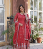 Handmade Red Anarkali Gown with Dupatta – Embroidered Indian Ethnic Dress for Women | Wedding & Party Wear Outfit from India (BLACKLUXE CRAFTS)