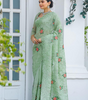 Handmade Pastel Green Floral Embroidered Saree – Pure Georgette Indian Ethnic Wear for Women | Elegant Wedding & Party Outfit from India (BLACKLUXE CRAFTS)
