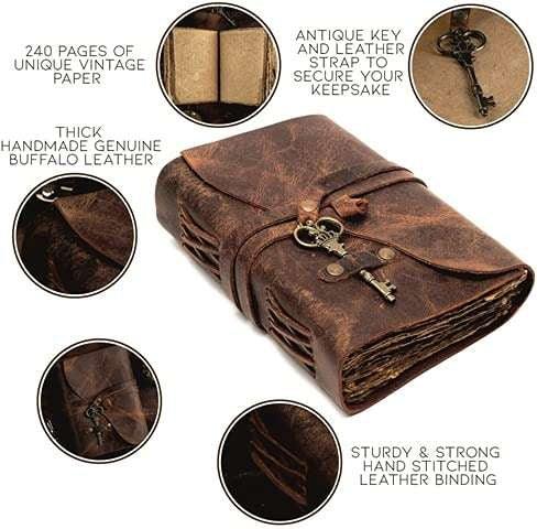 Vintage Leather Journal with Key Lock | Handmade Travel Diary, Writing Notebook & Gift for Men & Women (BLACKLUXE CRAFTS) - BLACKLUXECRAFTS