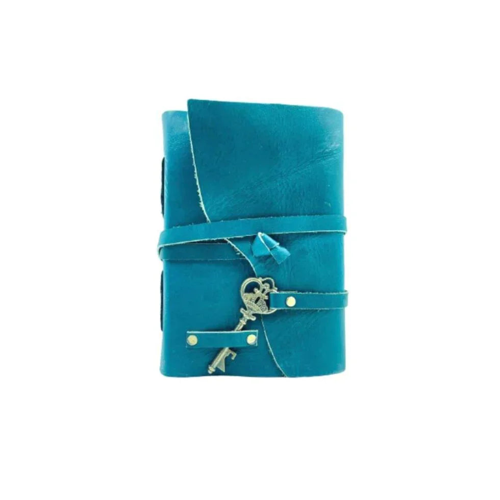 Handmade Teal Leather Journal with Key Lock | Vintage Writing Notebook, Travel Diary & Gift (BLACKLUXE CRAFTS) - BLACKLUXECRAFTS