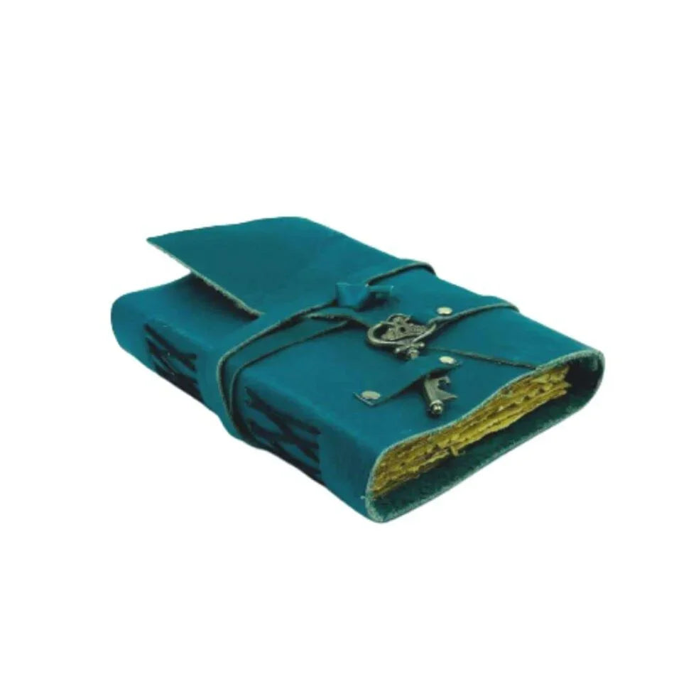 Handmade Teal Leather Journal with Key Lock | Vintage Writing Notebook, Travel Diary & Gift (BLACKLUXE CRAFTS) - BLACKLUXECRAFTS