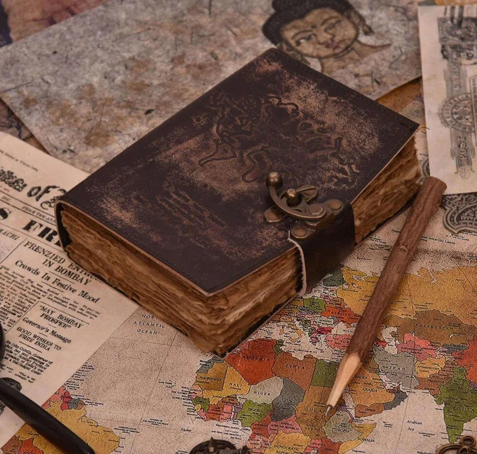 Vintage Leather Journal with World Map & Lock | Handmade Travel Diary, Writing Notebook & Gift (BLACKLUXE CRAFTS) - BLACKLUXECRAFTS