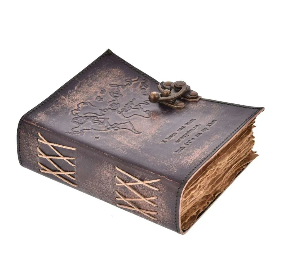 Vintage Leather Journal with World Map & Lock | Handmade Travel Diary, Writing Notebook & Gift (BLACKLUXE CRAFTS) - BLACKLUXECRAFTS