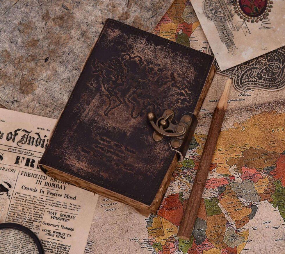 Vintage Leather Journal with World Map & Lock | Handmade Travel Diary, Writing Notebook & Gift (BLACKLUXE CRAFTS) - BLACKLUXECRAFTS