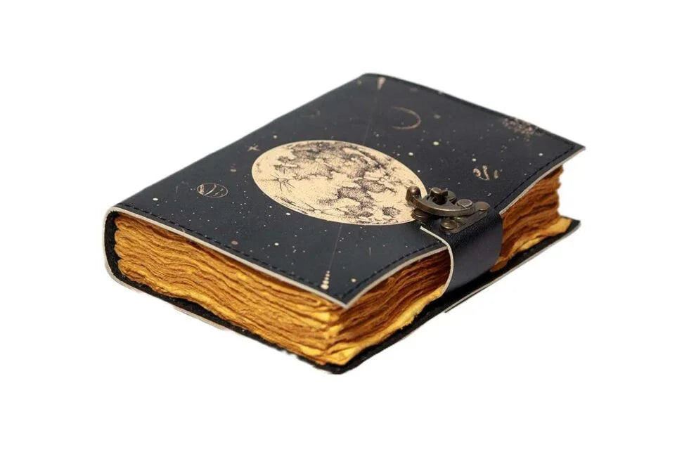 Handmade Leather Moon & Stars Journal with Lock | Vintage Galaxy Writing Notebook, Travel Diary & Gift (BLACKLUXE CRAFTS) - BLACKLUXECRAFTS