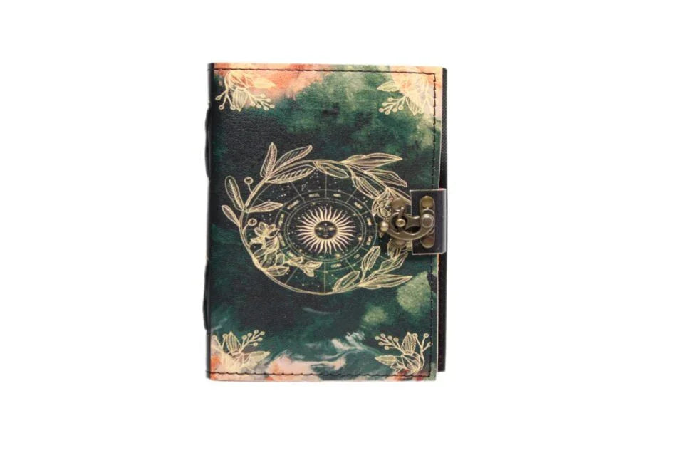 Celestial Moon & Sun Leather Journal – Handmade Vintage Notebook with Lock | Astrology Grimoire, Wiccan Sketchbook, Boho Writing Diary (BLACKLUXE CRAFTS) - BLACKLUXECRAFTS