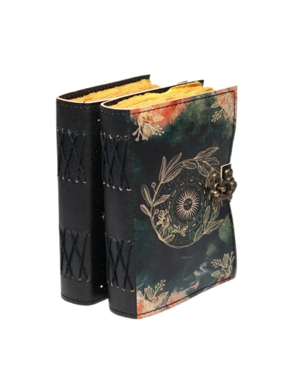 Celestial Moon & Sun Leather Journal – Handmade Vintage Notebook with Lock | Astrology Grimoire, Wiccan Sketchbook, Boho Writing Diary (BLACKLUXE CRAFTS) - BLACKLUXECRAFTS