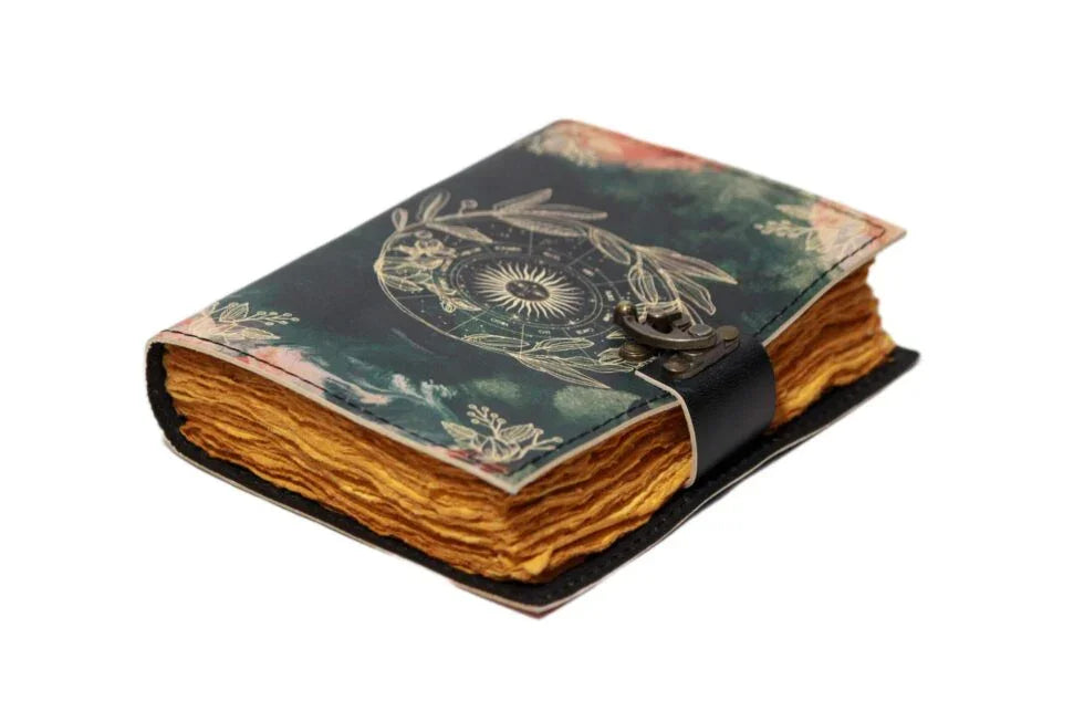 Celestial Moon & Sun Leather Journal – Handmade Vintage Notebook with Lock | Astrology Grimoire, Wiccan Sketchbook, Boho Writing Diary (BLACKLUXE CRAFTS) - BLACKLUXECRAFTS