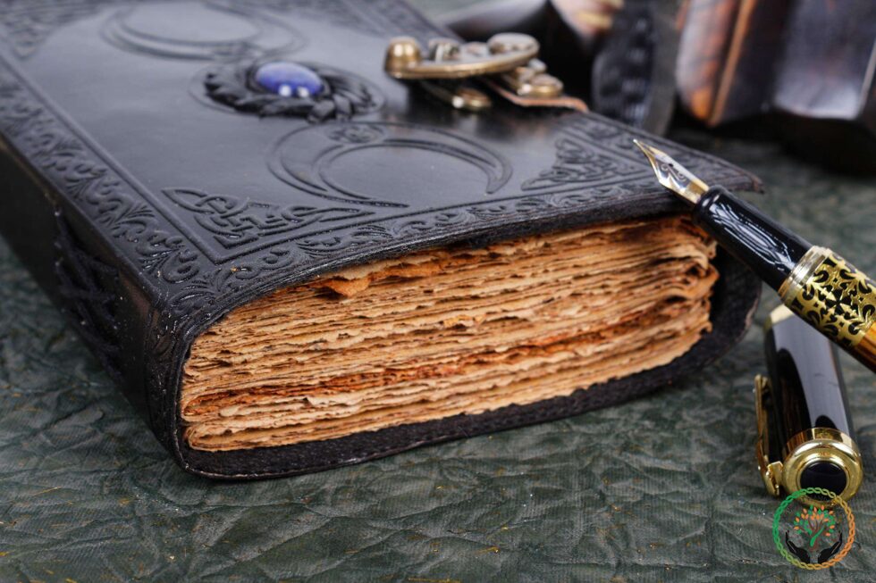 Triple Moon Goddess Leather Journal – Handmade Black Grimoire with Gemstone & Lock | Wiccan Book of Shadows, Pagan Diary, Vintage Sketchbook (BLACKLUXE CRAFTS) - BLACKLUXECRAFTS