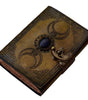 Antique Triple Moon Goddess Leather Journal – Handmade Brown Grimoire with Gemstone & Lock | Wiccan Book of Shadows, Pagan Diary, Vintage Writing Notebook (BLACKLUXE CRAFTS) - BLACKLUXECRAFTS