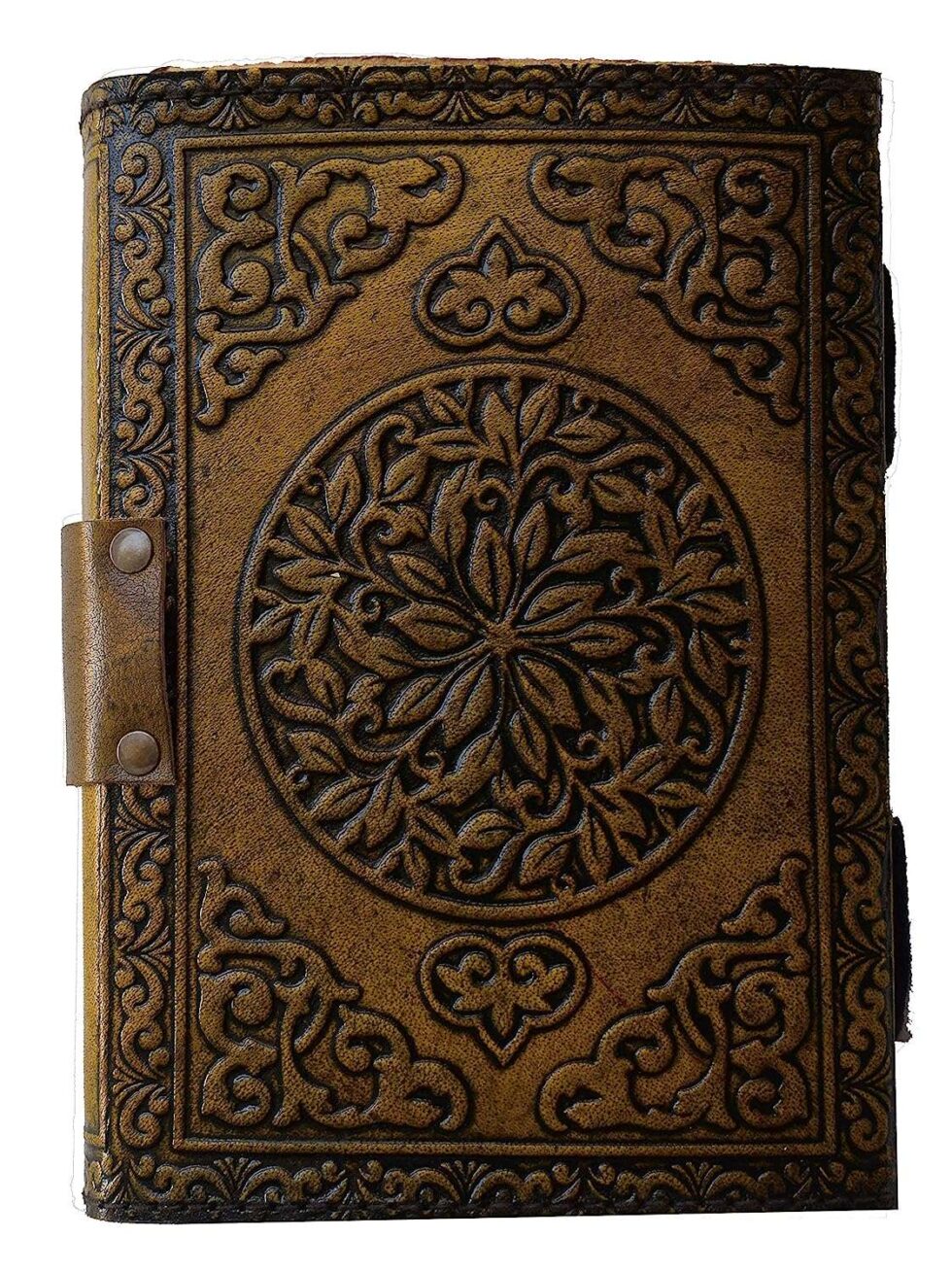 Antique Triple Moon Goddess Leather Journal – Handmade Brown Grimoire with Gemstone & Lock | Wiccan Book of Shadows, Pagan Diary, Vintage Writing Notebook (BLACKLUXE CRAFTS) - BLACKLUXECRAFTS
