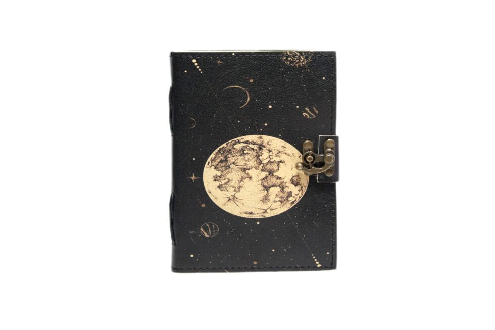Full Moon Leather Journal – Celestial Handmade Notebook with Lock | Astrology Grimoire, Wiccan Book of Shadows, Vintage Writing Diary (BLACKLUXE CRAFTS) - BLACKLUXECRAFTS
