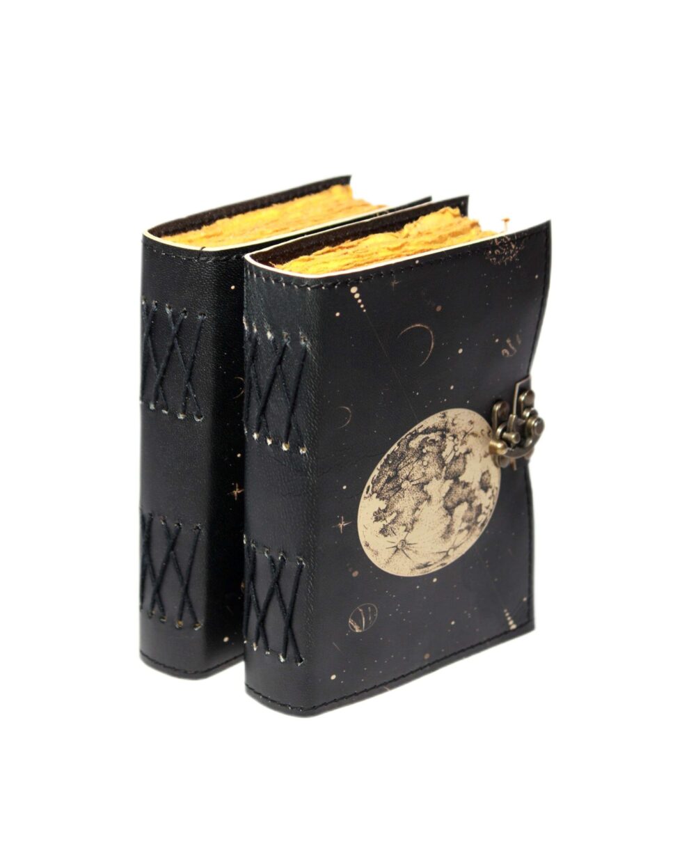 Full Moon Leather Journal – Celestial Handmade Notebook with Lock | Astrology Grimoire, Wiccan Book of Shadows, Vintage Writing Diary (BLACKLUXE CRAFTS) - BLACKLUXECRAFTS