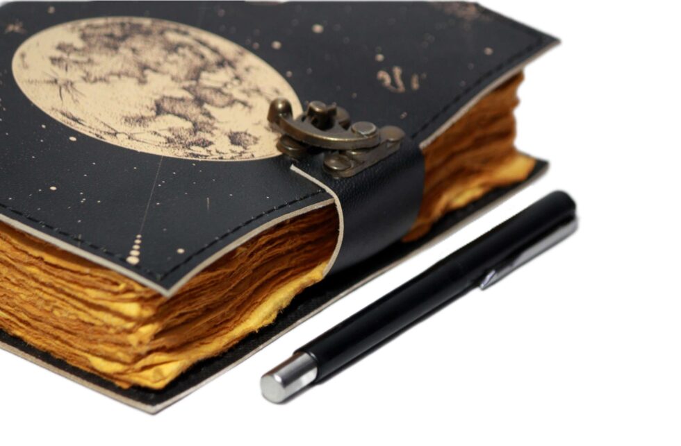 Full Moon Leather Journal – Celestial Handmade Notebook with Lock | Astrology Grimoire, Wiccan Book of Shadows, Vintage Writing Diary (BLACKLUXE CRAFTS) - BLACKLUXECRAFTS