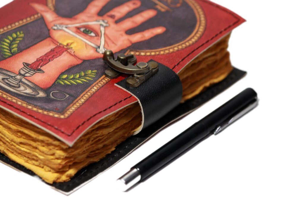 Palmistry Leather Journal – All Seeing Eye Handmade Notebook with Lock | Occult Grimoire, Wiccan Book of Shadows, Vintage Writing Diary. (BLACKLUXE CRAFTS) - BLACKLUXECRAFTS