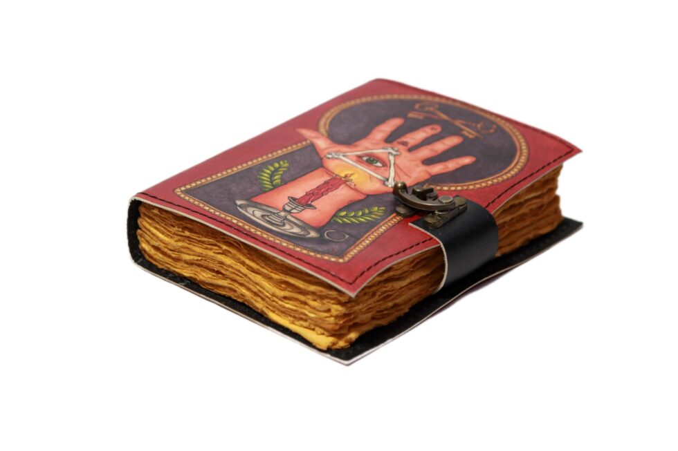 Palmistry Leather Journal – All Seeing Eye Handmade Notebook with Lock | Occult Grimoire, Wiccan Book of Shadows, Vintage Writing Diary. (BLACKLUXE CRAFTS) - BLACKLUXECRAFTS