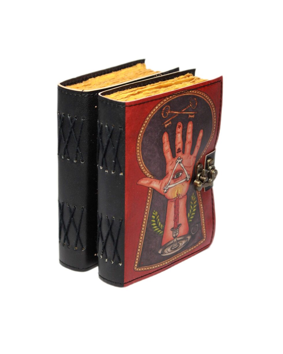 Palmistry Leather Journal – All Seeing Eye Handmade Notebook with Lock | Occult Grimoire, Wiccan Book of Shadows, Vintage Writing Diary. (BLACKLUXE CRAFTS) - BLACKLUXECRAFTS