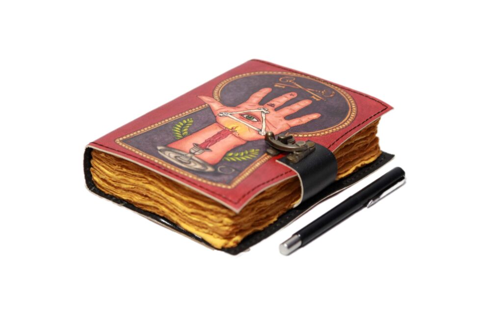 Palmistry Leather Journal – All Seeing Eye Handmade Notebook with Lock | Occult Grimoire, Wiccan Book of Shadows, Vintage Writing Diary. (BLACKLUXE CRAFTS) - BLACKLUXECRAFTS