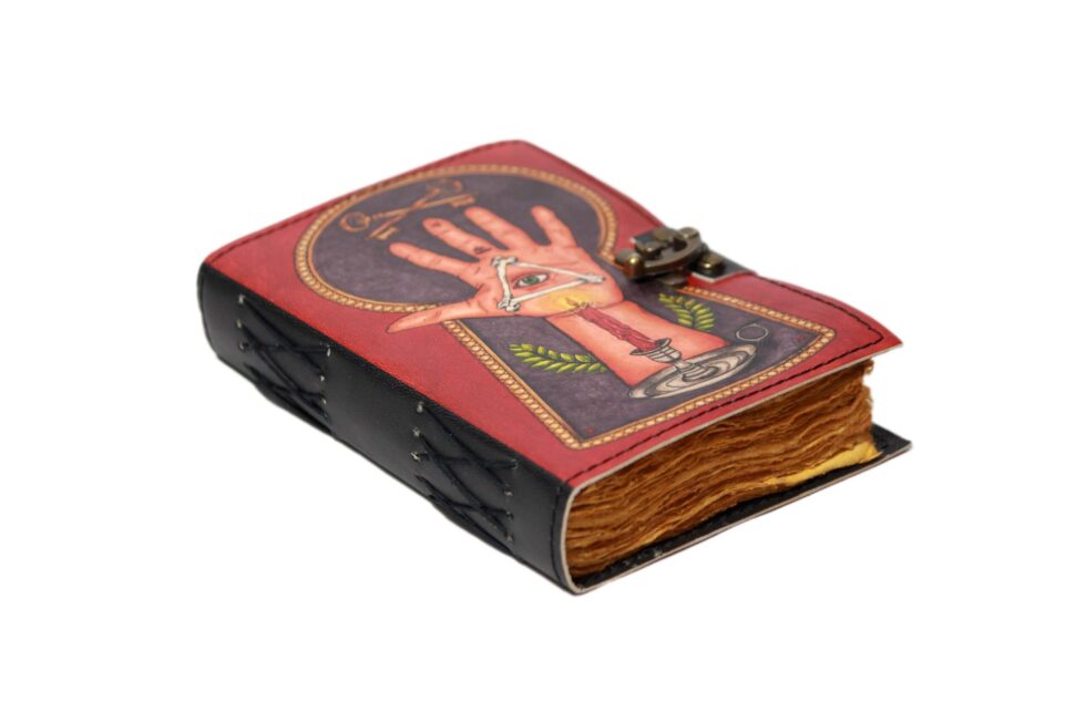 Palmistry Leather Journal – All Seeing Eye Handmade Notebook with Lock | Occult Grimoire, Wiccan Book of Shadows, Vintage Writing Diary. (BLACKLUXE CRAFTS) - BLACKLUXECRAFTS