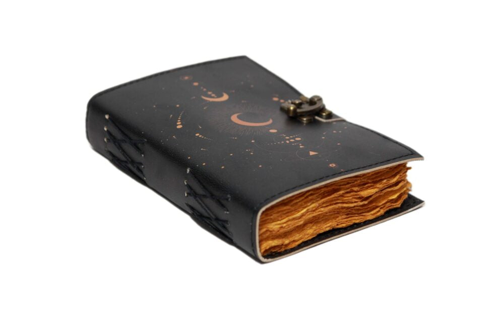 Triple Moon Phase Leather Journal – Handmade Celestial Notebook with Lock | Wiccan Grimoire, Astrology Book of Shadows, Gothic Writing Diary  (BLACKLUXE CRAFTS) - BLACKLUXECRAFTS