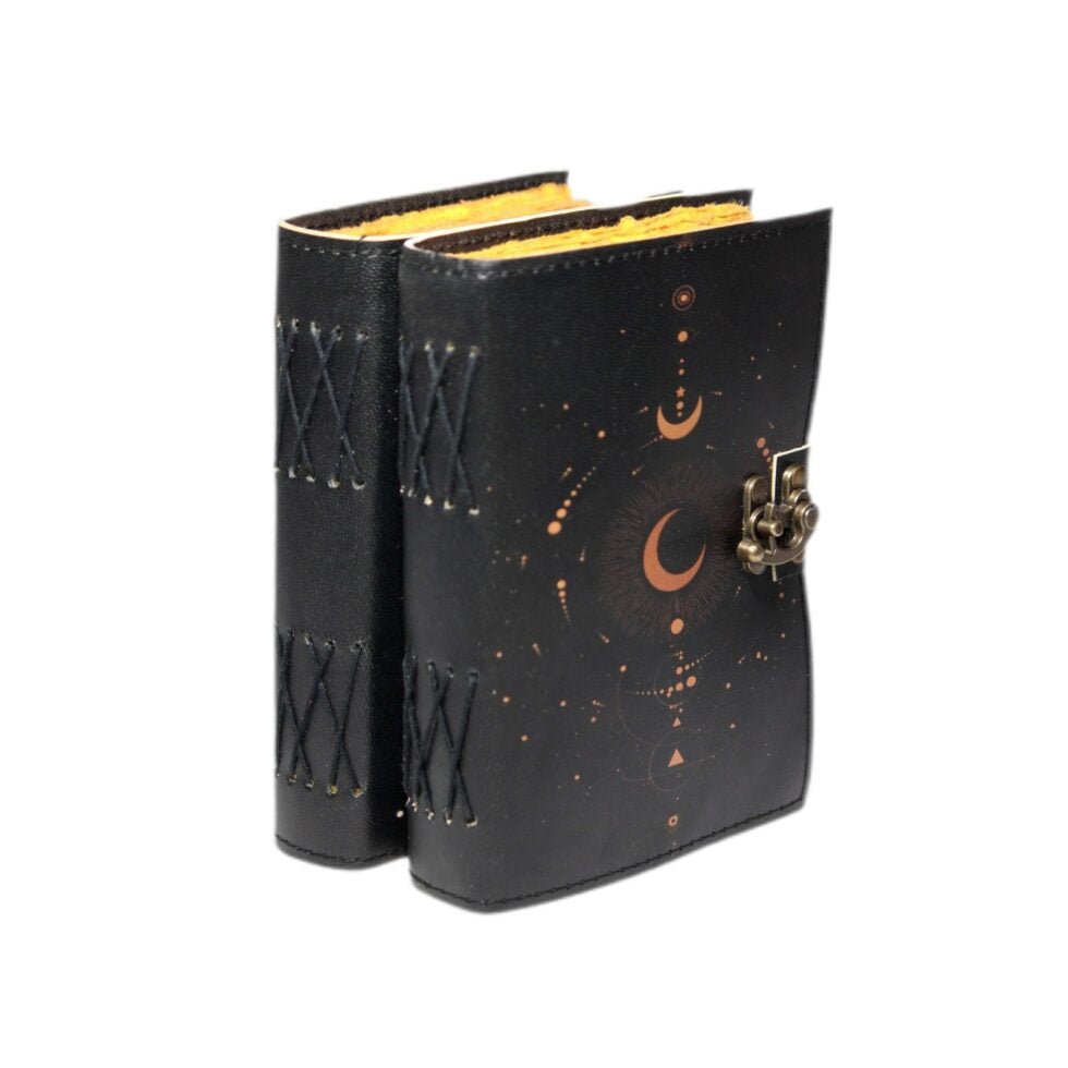 Triple Moon Phase Leather Journal – Handmade Celestial Notebook with Lock | Wiccan Grimoire, Astrology Book of Shadows, Gothic Writing Diary  (BLACKLUXE CRAFTS) - BLACKLUXECRAFTS