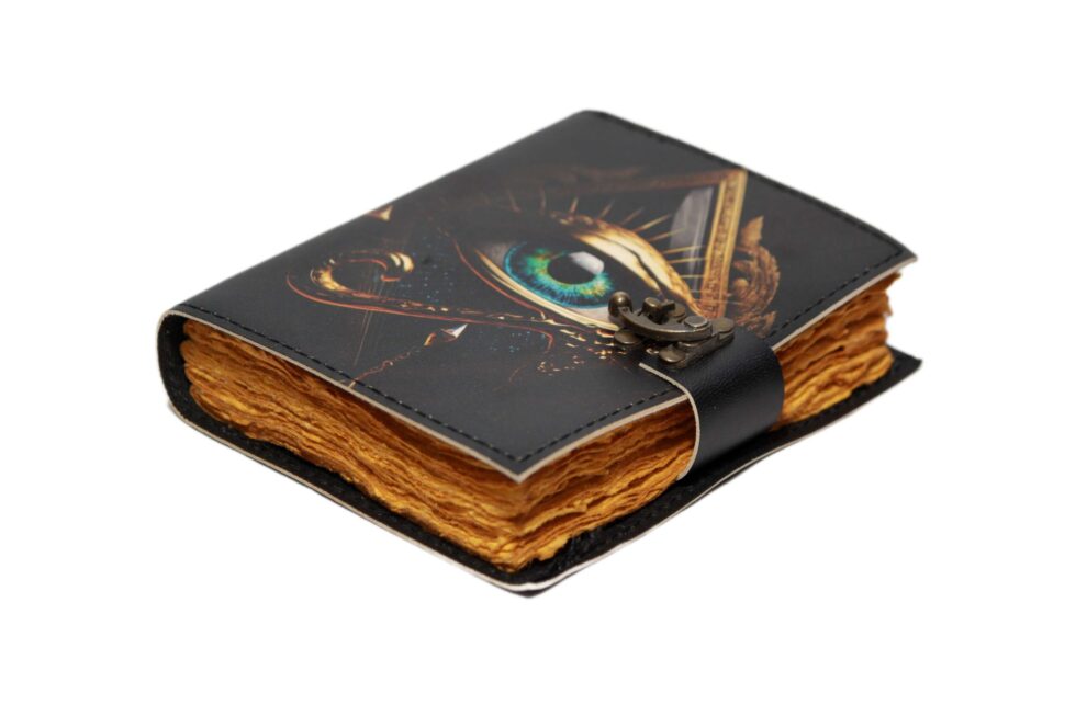 All-Seeing Eye Leather Journal – Handmade Occult Notebook with Lock | Esoteric Grimoire, Wiccan Book of Shadows, Vintage Writing Diary. (BLACKLUXE CRAFTS) - BLACKLUXECRAFTS