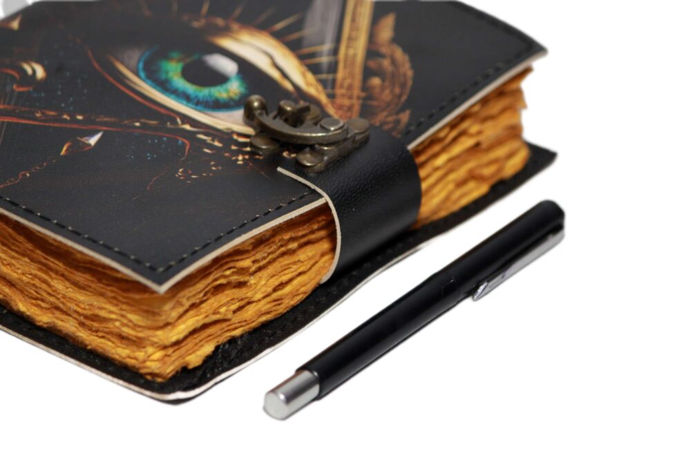 All-Seeing Eye Leather Journal – Handmade Occult Notebook with Lock | Esoteric Grimoire, Wiccan Book of Shadows, Vintage Writing Diary. (BLACKLUXE CRAFTS) - BLACKLUXECRAFTS