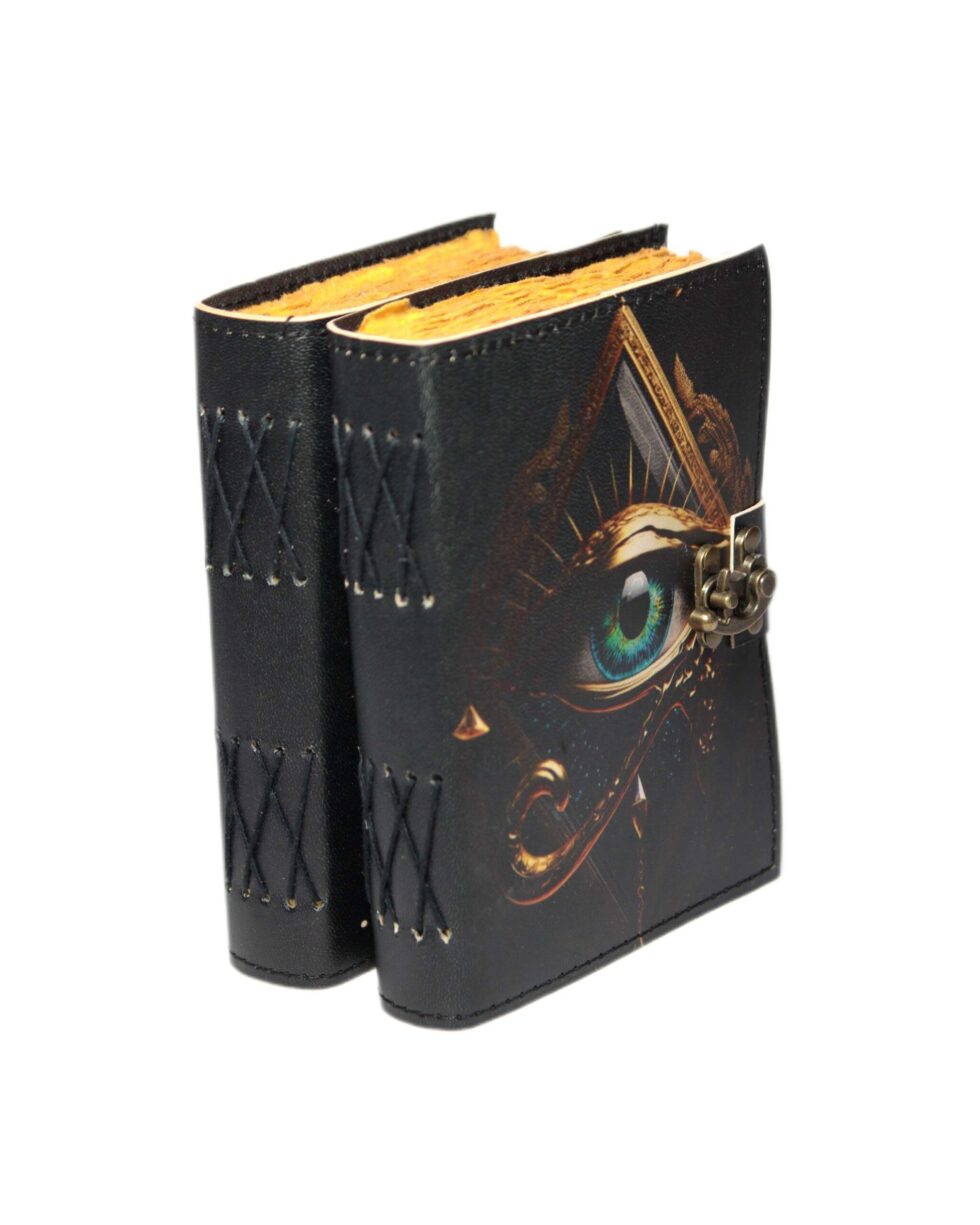 All-Seeing Eye Leather Journal – Handmade Occult Notebook with Lock | Esoteric Grimoire, Wiccan Book of Shadows, Vintage Writing Diary. (BLACKLUXE CRAFTS) - BLACKLUXECRAFTS
