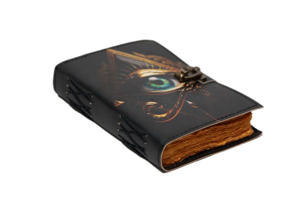 All-Seeing Eye Leather Journal – Handmade Occult Notebook with Lock | Esoteric Grimoire, Wiccan Book of Shadows, Vintage Writing Diary. (BLACKLUXE CRAFTS) - BLACKLUXECRAFTS