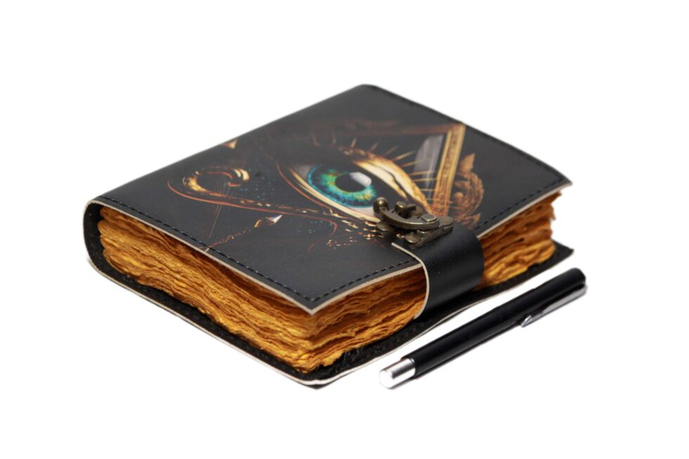 All-Seeing Eye Leather Journal – Handmade Occult Notebook with Lock | Esoteric Grimoire, Wiccan Book of Shadows, Vintage Writing Diary. (BLACKLUXE CRAFTS) - BLACKLUXECRAFTS
