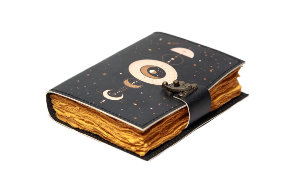 Celestial Moon Phase Leather Journal – Handmade Astrology Notebook with Lock | Wiccan Book of Shadows, Gothic Grimoire, Vintage Writing Diary (BLACKLUXE CRAFTS) - BLACKLUXECRAFTS