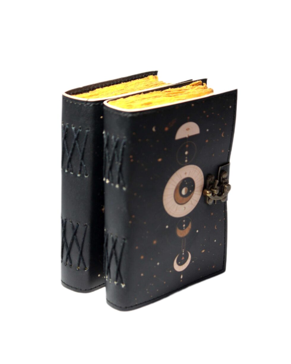 Celestial Moon Phase Leather Journal – Handmade Astrology Notebook with Lock | Wiccan Book of Shadows, Gothic Grimoire, Vintage Writing Diary (BLACKLUXE CRAFTS) - BLACKLUXECRAFTS