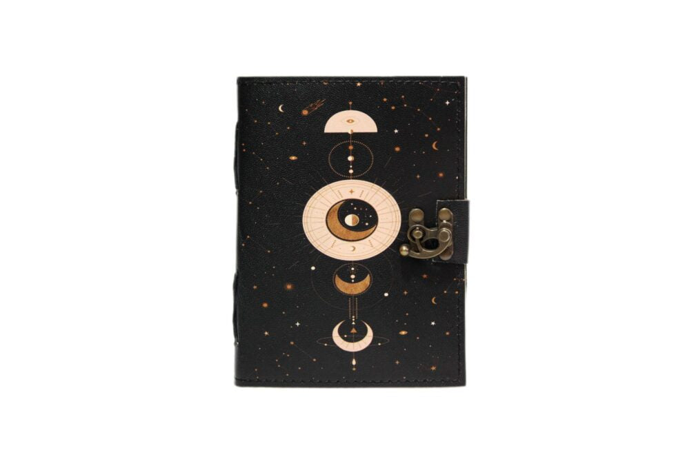 Celestial Moon Phase Leather Journal – Handmade Astrology Notebook with Lock | Wiccan Book of Shadows, Gothic Grimoire, Vintage Writing Diary (BLACKLUXE CRAFTS) - BLACKLUXECRAFTS