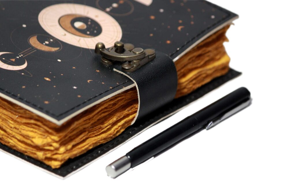 Celestial Moon Phase Leather Journal – Handmade Astrology Notebook with Lock | Wiccan Book of Shadows, Gothic Grimoire, Vintage Writing Diary (BLACKLUXE CRAFTS) - BLACKLUXECRAFTS