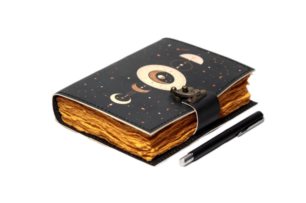 Celestial Moon Phase Leather Journal – Handmade Astrology Notebook with Lock | Wiccan Book of Shadows, Gothic Grimoire, Vintage Writing Diary (BLACKLUXE CRAFTS) - BLACKLUXECRAFTS